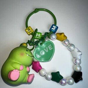 Green Dinosaur Keychain with Beads